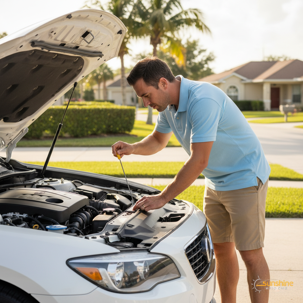 Checking car battery and fluid levels Orlando