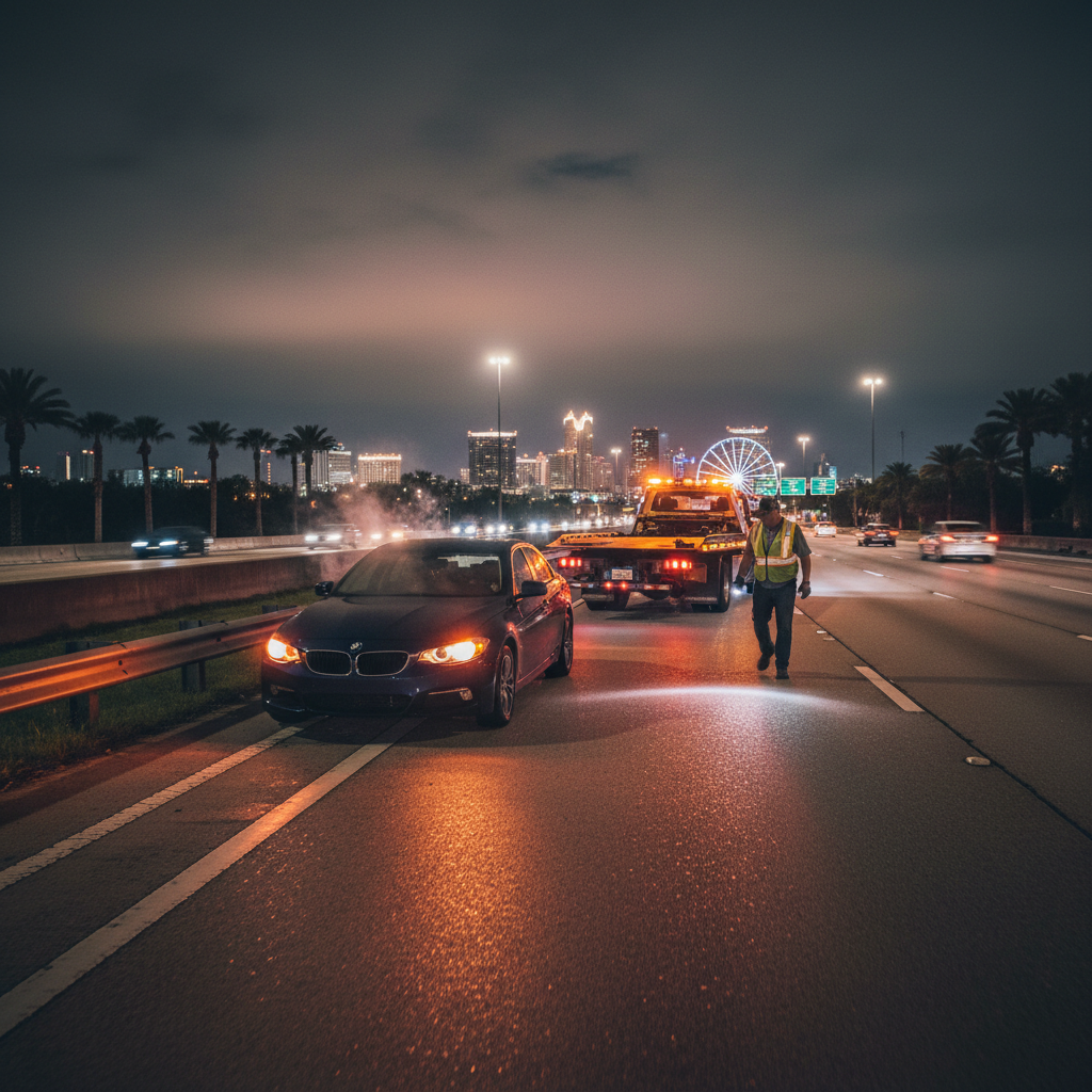 Tow truck dispatched for emergency in Orlando
